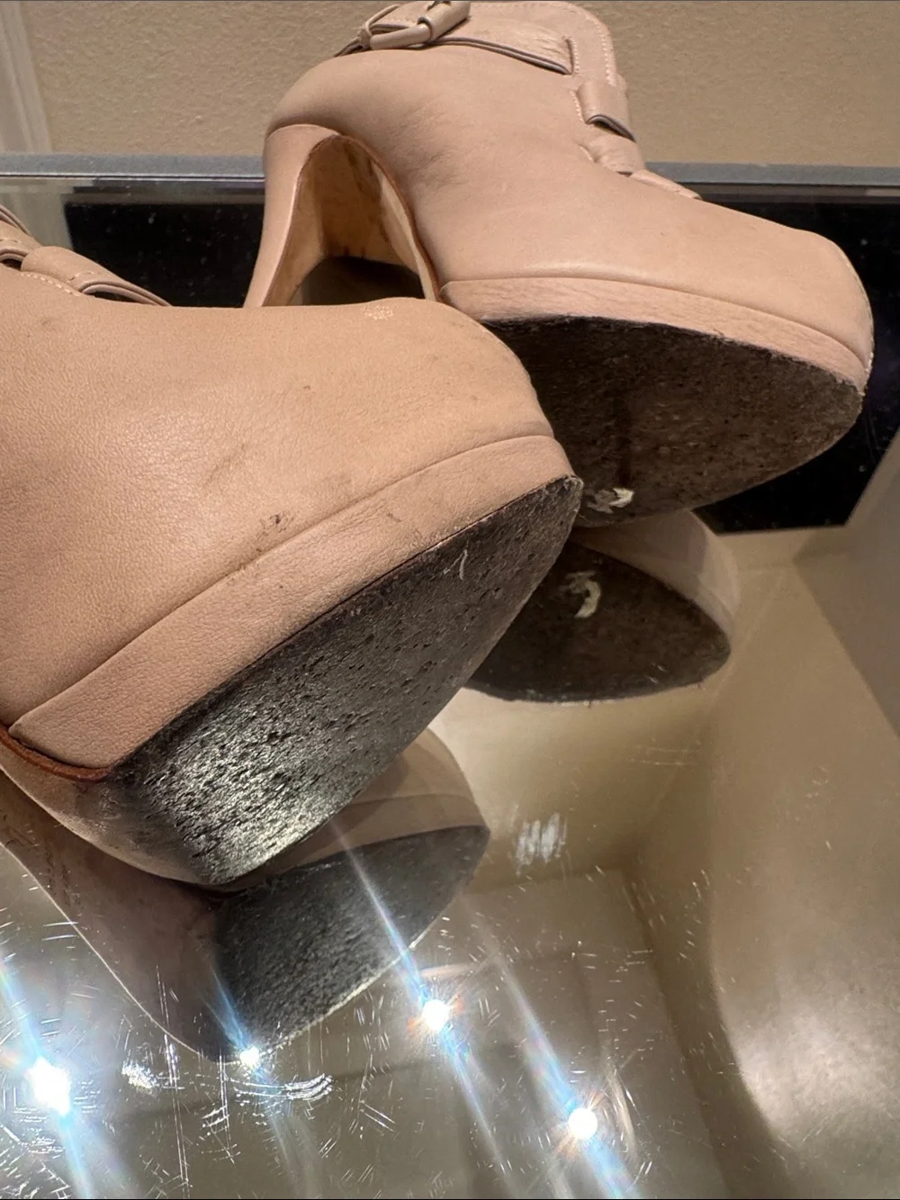 Giuseppe Zanotti Vintage Nude Beige Platform Peep Toe Booties Heels